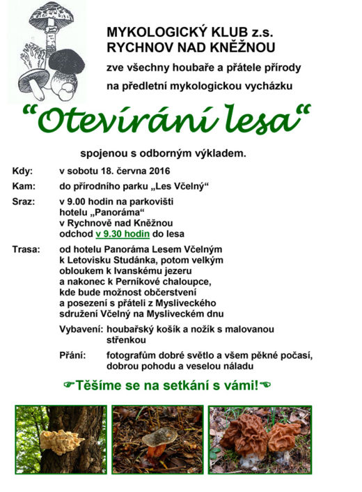 В ближайшую субботу, 18 июня, в городе Rychnov nad Kněžnou общество проведет акцию «Открытие леса», в ходе которой новичков научат отличать и правильно собирать грибы.